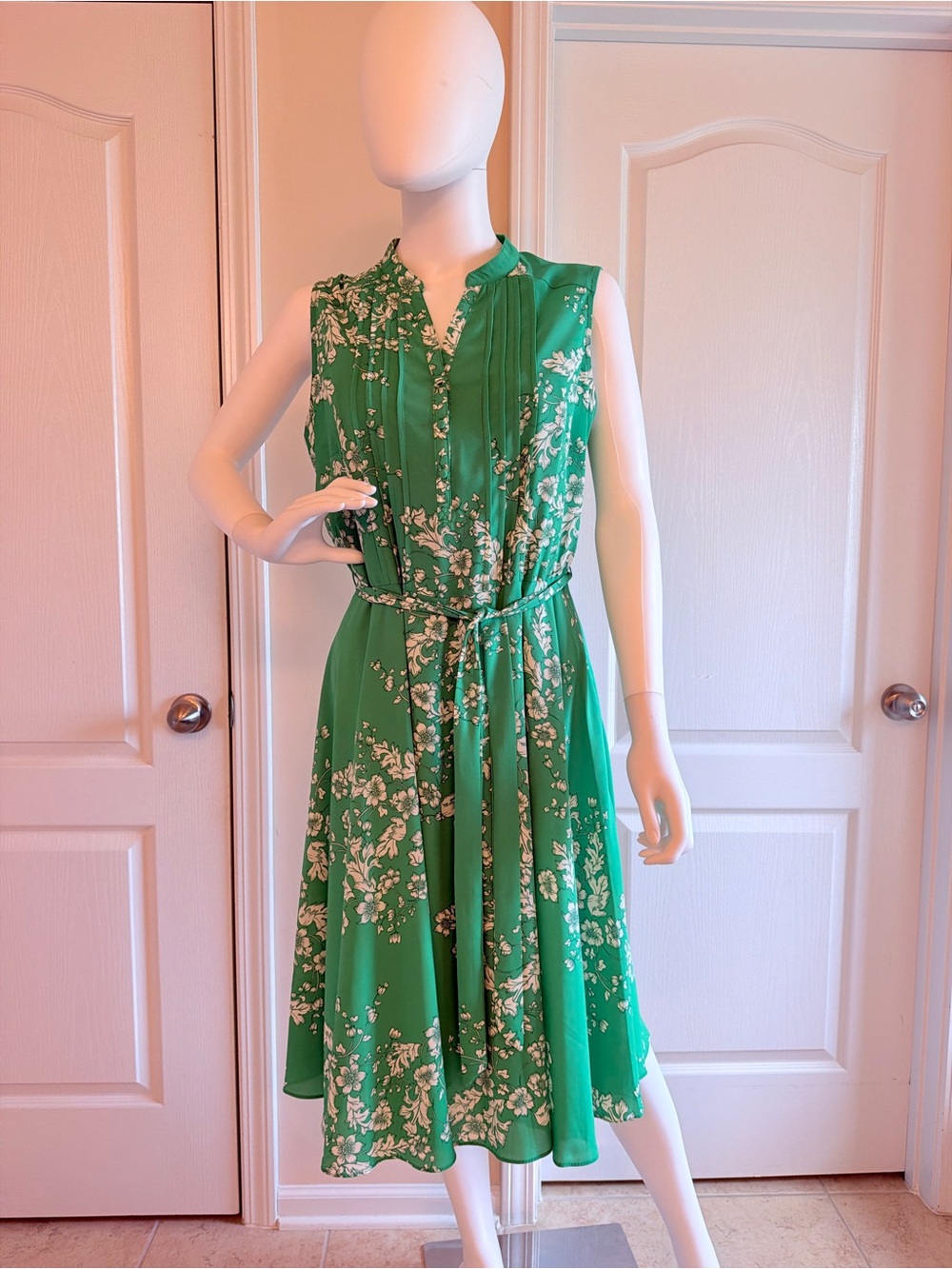 Nanette Lepore Y2K Green Floral Sleeveless Tie-Waist Midi Dress Size 8